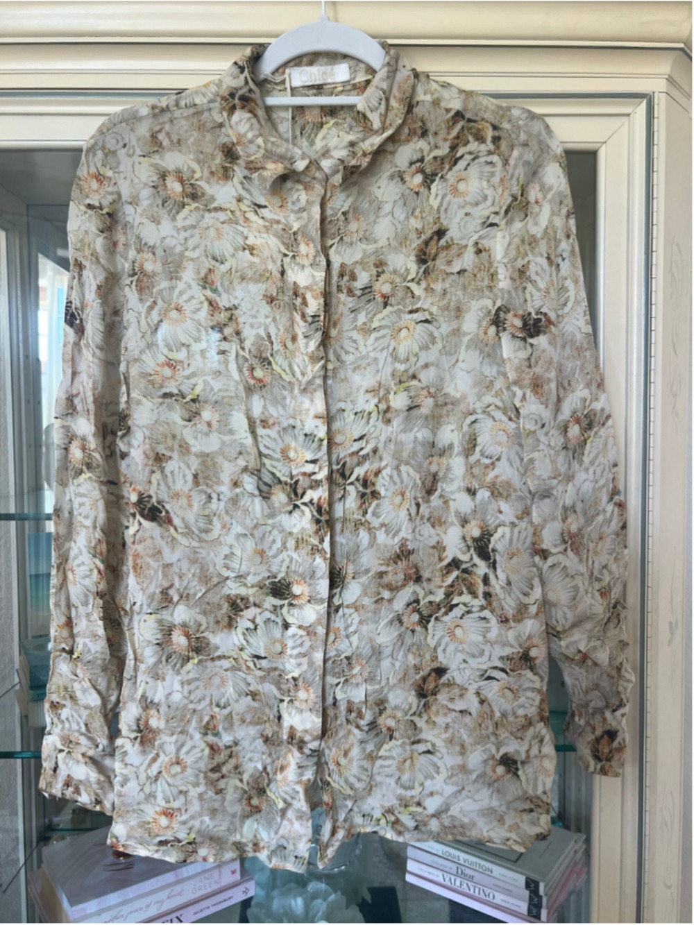 Chloé Floral Button Down Shirt, Size S, 36/4 Beige and White Floral New! - Picture 3 of 9